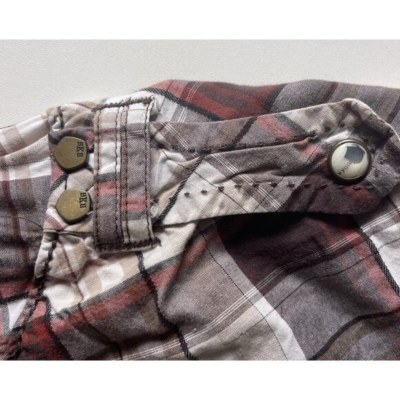 BKE Mens Pearl Snap Western Shirt Athletic Fit Long Sleeves Brown Stitched Large - Picture 4 of 8